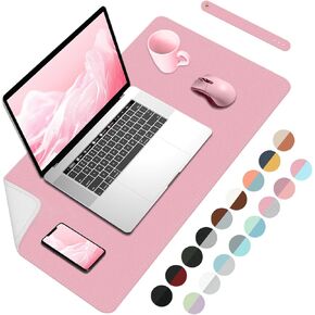 Bleswin Double-Sided Desk Mat, 23.6''×13.8'', PU Leather Mouse Pad, Waterproof Desk Pad, Laptop Leather Desk Mat, Protector for Keyboard and Mouse for Office and Home (Purple+Pink)