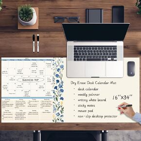 JJPRO Multi-Use Dry Erase Desk Calendar, Erasable Desk Mat, Reusable Desk Writing Board,Dry Erase Calendar for Desk,Large Desktop Slim Protector for Office, Home-16"x34"-Pink