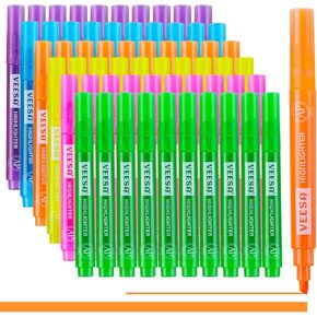 VEESA Highlighters for Bible Study, 60 Pcs Fluorescent Highlighters in 6 Assorted Colors, No Bleed Chisel Tip Highlighters, Office, School, and Classroom Supplies