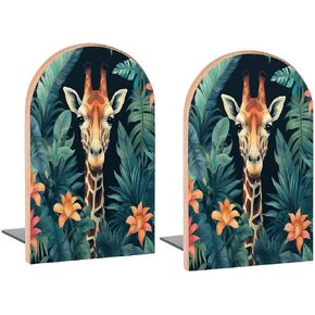 Giraffe Vintage Jungle Book Ends Decorative Wood Bookends for Shelves Kids Room Desk Home Office Book Stoppers for Magazines,Books, DVDs, 1 Pair/2 Pieces(5x3.1 in)