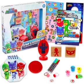 Disney PJ Masks Art Met for Kids - حزمة مع طوابع أقنعة PJ ، ملصقات ، مفكرة ، كتاب تلوين ، ختم خشبي ، المزيد | PJ Masks Arts and Crafts Kit