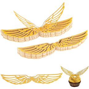 50Pcs Golden Snitch Wings Chocolate Decoration, Coldairsoap Happy Easte Cupcake Toppers Party Chocolate Wings Decor with 50pcs Glue Dots Wizard Party Golden Snitch Cake Toppers for Themed