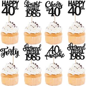 24pcs أسود سعيد لعيد عيد الميلاد 40 كب كيك أعلى من فورون أوتي على التوالي 1985 يختار كب كيك هتافات إلى 40 lungend منذ عام 1985 زينة كعكة لعيد الميلاد الأربعين زخارف حفلات الحفلة