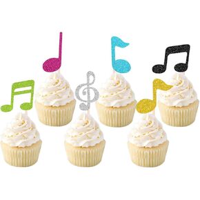 36 PCS Music Note Cupcake Toppers for Music Party Party Decorations Colorful Glitter Musical Symbol sycks for Kids Baby Shower Party Supplies