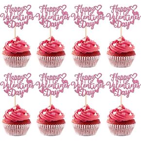 24 Pack Happy Valentine's Day Cupcake Toppers with Heart Glitter Sweet Love Theme Valentine's Day Cupcake Food Picks Valentine's Day Theme Birthday Party Cake Decorations Supplies Red in Kuwait