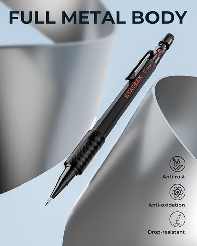 0.7mm Mechanical Pencil Set, 3PCS Metal Mechanical Pencils 0.7mm with 6 Tubes HB & 2B Lead Refills,Erasers, Weatherproof Artist Pencils with Case for Outdoor Writing Drafting Drawing in Kuwait