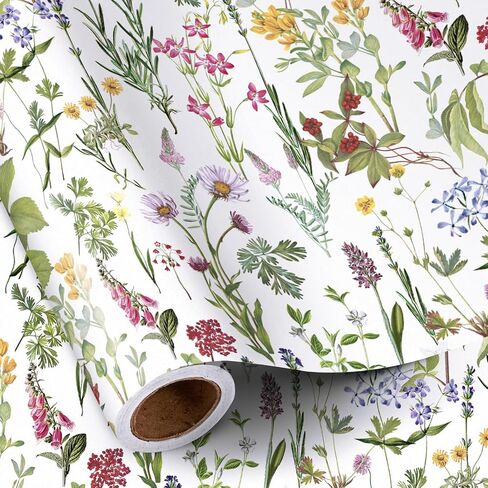 RUSPEPA Floral Wrapping Paper Roll for Women Girls, Mini Roll, Elegant Wild Flower Design Gift Wrap Paper Perfect for Birthdays, Bridal Shower, Spring, Wedding, Mother's Day, 17 Inch x 16.4 Feet in Kuwait