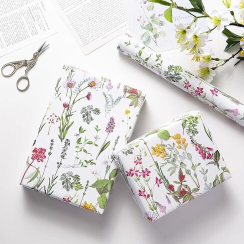 RUSPEPA Floral Wrapping Paper Roll for Women Girls, Mini Roll, Elegant Wild Flower Design Gift Wrap Paper Perfect for Birthdays, Bridal Shower, Spring, Wedding, Mother's Day, 17 Inch x 16.4 Feet in Kuwait