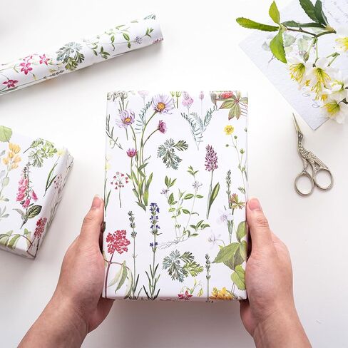 RUSPEPA Floral Wrapping Paper Roll for Women Girls, Mini Roll, Elegant Wild Flower Design Gift Wrap Paper Perfect for Birthdays, Bridal Shower, Spring, Wedding, Mother's Day, 17 Inch x 16.4 Feet in Kuwait
