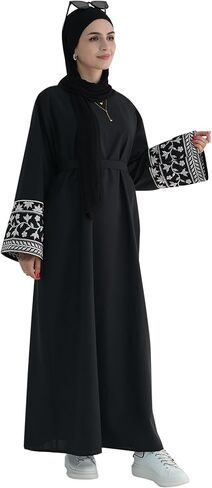 Embroidered Muslim Abaya Long Sleeve Dubai Dress Turkish Robe Zipper Maxi Dess Women Eid Clothes in Saudi Arabia