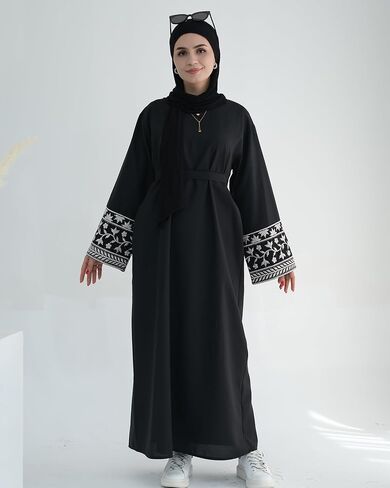 Embroidered Muslim Abaya Long Sleeve Dubai Dress Turkish Robe Zipper Maxi Dess Women Eid Clothes in Saudi Arabia