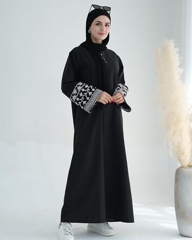 Embroidered Muslim Abaya Long Sleeve Dubai Dress Turkish Robe Zipper Maxi Dess Women Eid Clothes in Saudi Arabia