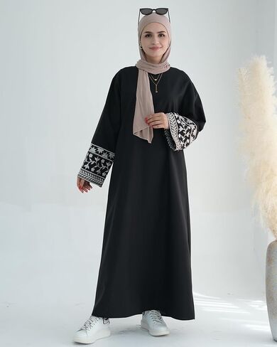 Embroidered Muslim Abaya Long Sleeve Dubai Dress Turkish Robe Zipper Maxi Dess Women Eid Clothes in Saudi Arabia