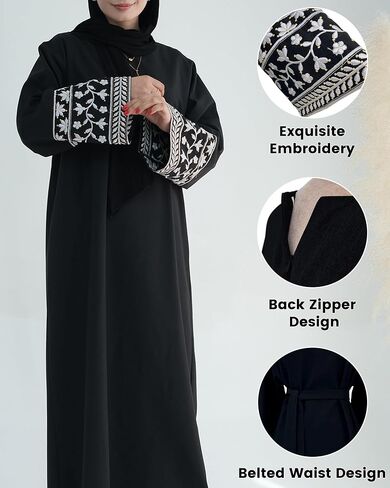 Embroidered Muslim Abaya Long Sleeve Dubai Dress Turkish Robe Zipper Maxi Dess Women Eid Clothes in Saudi Arabia
