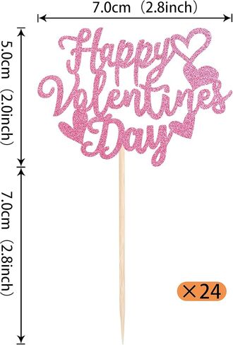 24 Pack Happy Valentine's Day Cupcake Toppers with Heart Glitter Sweet Love Theme Valentine's Day Cupcake Food Picks Valentine's Day Theme Birthday Party Cake Decorations Supplies Red in Kuwait