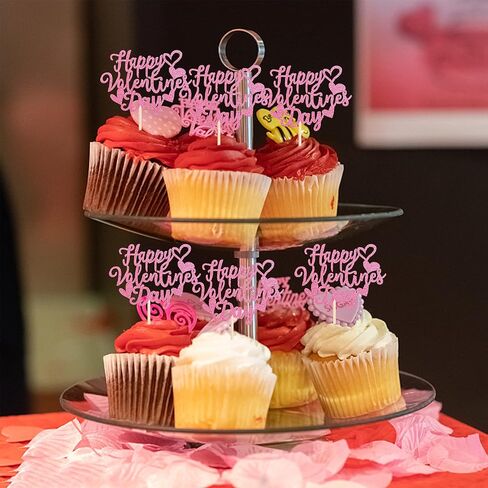 24 Pack Happy Valentine's Day Cupcake Toppers with Heart Glitter Sweet Love Theme Valentine's Day Cupcake Food Picks Valentine's Day Theme Birthday Party Cake Decorations Supplies Red in Kuwait