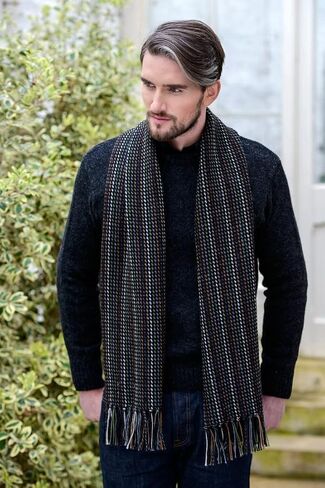 Mucros Weavers Alpaca Irish Scarf – Black And Gray Herringbone, Gray, One size in Saudi Arabia