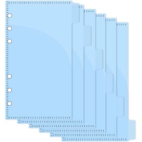 Mogoostry A6 Binder Pocket Cash Envelope 6-Tab Plastic Binder Dividers with 2 Pockets for 6 Ring A6 Binder Sheet Protector Pouch Binder Folder Organizer (Blue - 6 Sheets)
