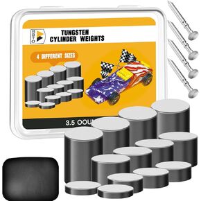 BBTO 13 Pcs 4 Ounces Cylindrical Tungsten Weight 3/8 Inch and 4 Pcs Polished Axle Tungsten Putty Weights Cylinder Wood Car Incremental Speed Axles Kit for Your Car