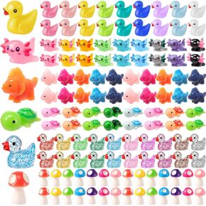 Barydat 200 Pcs Mini Resin Animals Figures Small Variety Animals to Hide Tiny Duck Axolotl Dinosaur Turtle Mushroom Figures for Christmas Easter Gifts Landscape Game Garden Decorations Garden Crafts