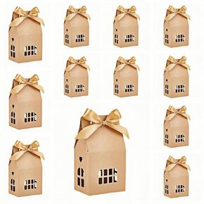 Han Sheng 30 PCS Bowknot Kraft Paper House صناديق هدايا على شكل صناديق الحلوى صناديق الزفاف صناديق تخزين الحلوى صناديق التعبئة