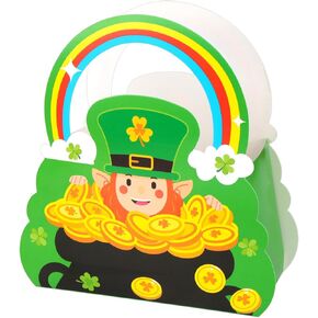 AUGTHEEP 24 Pcs St. Patrick's Day Shamrock Party Treat Boxes Leprechauns Paper Candy Gift Bags Pot Of Gold Goodie Bags Cupcake Boxes for St. Patrick's Kids Birthday Party Supplies