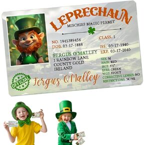 St. Patrick's Day Leprechaun Magic Mischief Permit - Prank License Card with Funny Rules, Novelty Irish Gift for Kids Adults, Party Favors, Office Shenanigans & Rainbow Riding Certificate