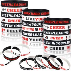 Cunno 72 Pcs Cheer Bracelets Bulk Cheerleader Gifts Cheerleading Inspirational Silicone Wristband for Women Cheer Jewelry Accessories