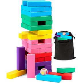 48 Pieces Stacking Board Game,Wooden Stacking Colorful Stacking Board Games,Tumble Tower with Dice,Stacking Building Blocks for Kids Boys Girls Gifts,Stacking Game with Storage Bag