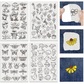 BEUNITONE 4PCS Water Soluble Embroidery Stabilizers Hand Sewing Stabilizers for Embroidery Water Soluble Stick and Stitch Embroidery Paper with Flowers Butterflys Animals Insects Pattern