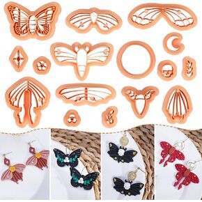 Puocaon Luna Moth Polymer Clay Cutters - 16 Shapes Clay Cutters for Earrings, Moth Shapes Clay Cutters for Polymer Clay Jewelry Making, Mystical Drop Dangle Earrings Clay Earring Cutters