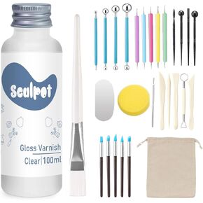 Clay Glaze with Air Dry Clay Tools Kit, 29PCS Clay Sculpting Tools, Polymer Clay Kit and Clay Varnish, Pottery Tool kit for Sculpting, Modeling, Shaping, Matte, Scratch Resistant (Matte)