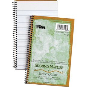 TOPS Second Nature Notebook, Recycled, 5 x 8 Inches, Narrow Rule, 80 Sheets per Book, Green Cover (74108)