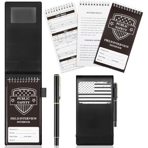 3 Pcs Public Safety Police Field Interview Notebook with PU Leather Cover Pen Steno Notepad Police Ticket Book Interview Equipment Accessories for Law Enforcement Incident Report, 70 Sheets