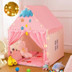 Pink Kids Play Tent with Padded Mat & Star, Indoor/Outdoor Princess Castle Playhouse Tent for Girls, Fairy-Themed Toddler Toy Tent for Children, 47x39x51 Inches