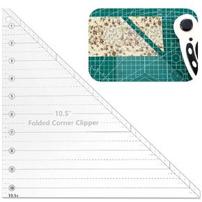 Kigley Simple Folded Corners Ruler 10.5 Inch Acrylic Folded Corner Clipper Tool 45 Degree Triangle Ruler and Quilting Template Grids Quilting Rulers for Quilting Sewing Crafting Patchwork