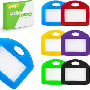 24 Pack Key Label Tags, Multi-Colored Key Identifiers, Soft Key Caps with Blank & Printed Labels, Key Tags with Labels for House Keys, Office Keys