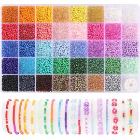 3mm Seed Beads, 39 Colors Glass Seed Beads for Jewelry Making, 9600pcs 5 Types Small Beads for Bracelets, Friendship Bracelet Beads for Girls Adults