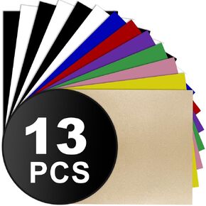 SCZENQI 13 Pcs 12x10 HTV Iron On Vinyl for Cricut, Silhouette & Heat Press - 9 Assorted Colors Iron on Vinyl