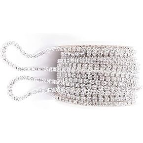 Silver Crystal Rhinestone Applique, Bling Close Chain Trim Sewing Craft Crystal Rhinestone Diamond Ribbon for Clothing, Phone, DIY Car Decoration, Wedding Party (10 Yard 2.5mm)