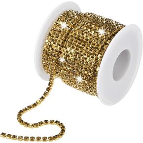 Crystal Rhinestone Close Chain, 4 mm 10 Yards Single Row Trimming Claw Chain, Crystal Claw Cup Chain Roll for Sewing Crafts/DIY Decoration/Jewelry Crafts [Mineral Gold]