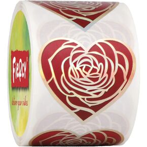 Rose Heart Stickers Roll, 1.5 inch Heart Self-Adhesive Labels for Personal and Business Use, Wedding Stickers for Favors, Love Stickers for Gift Wrap