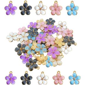 30 pcs Gold Plated Enamel Cherry Blossoms Flower Charms Pendan Cute Small Flower Pendants for Jewelry Making Kit Bracelet Necklace Earrings Keychain DIY Crafts Crafting(Cherry)