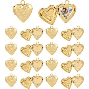 Framendino, 20 Pack Gold Heart Photo Frame Charms Locket Pendants Memory Pendant for DIY Necklace Bracelet Jewelry Making