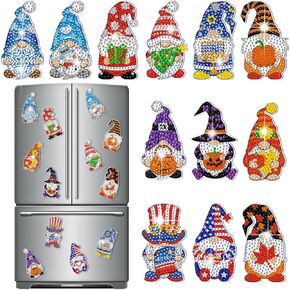 Frienda 12 PCS ثلاجة ملصقات لوحة الماس ملصقات فن الماس مجموعات ملصقات الثلاجة للبالغين DIY DIRE HOME Decors (GNOME)