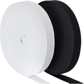 2 Rolls 11 Yards Black Elastic Band Roll Elastic Spool Stretch Strap for Sewing Trouser Skirt Belts 3/5 Inch Black White