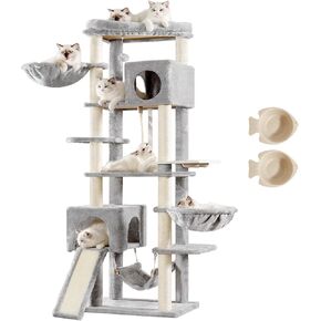 Hey-Brother Cat Tree ، 70.8 بوصة برج قطط متعدد المستويات للقطط الكبيرة ، برج القطط الثقيلة مع شقة القط ، سلال ، وظائف خدش القط ، أرجوحة كبيرة وأوعية الطعام ، الرمادي الرمادي الفاتح MPJ036W in Kuwait