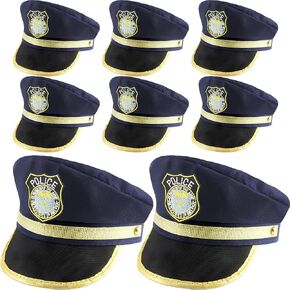 8 Pack Adult Police Hat Adjustable Cop Cap Policeman Hat for Stage Performance Role Play Police Theme Party