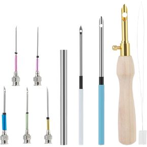 10Pcs Punch Needle Kit Punch Needle Tool Adjustable Punch Needle Tool with 7 Sizes Needle Heads Wooden Handle Embroidery Needles for Cross Stitch and DIY Embroidery Designs for Beginners or Adult