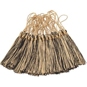 VAPKER 50 Pieces Bookmark Tassels 13cm/5-Inch Silky Handmade Soft Tassels Floss Mini Tassels with 2-Inch Cord Loop for Jewelry Making, DIY Projects, Bookmarks(Light Gold and Black)